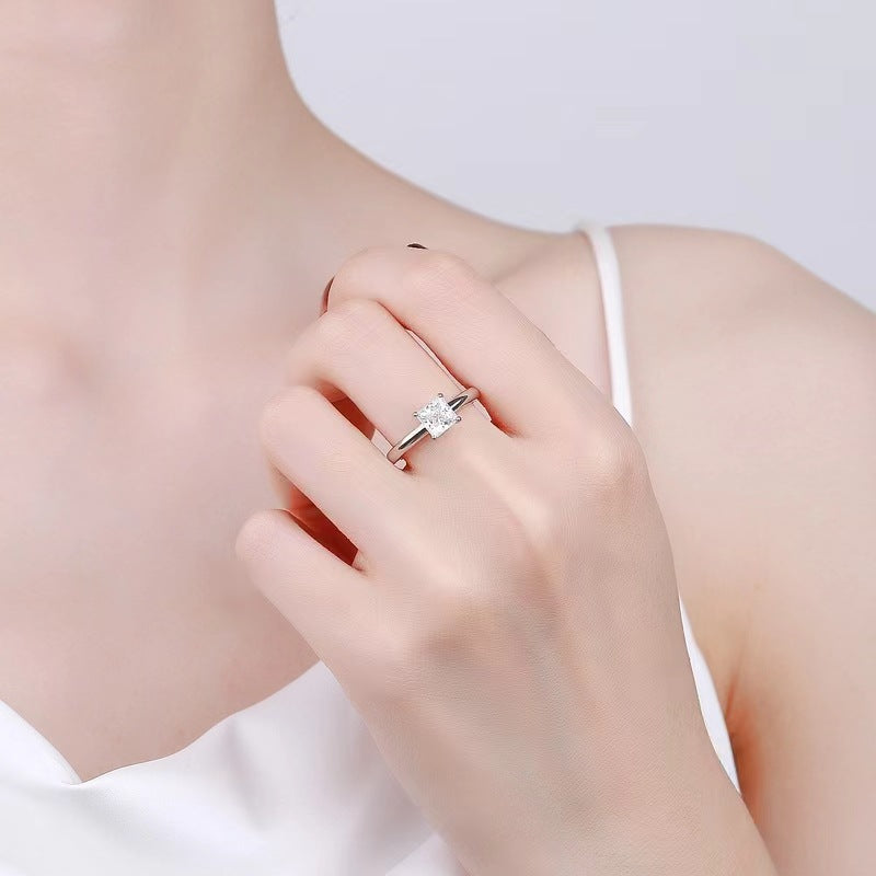Square Cut Moissanite Engagement Ring With 925 Silver