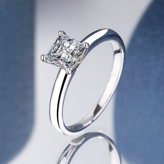 Square Cut Moissanite Engagement Ring With 925 Silver