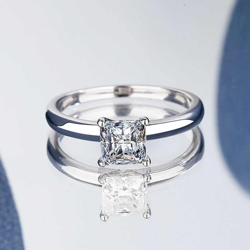 Square Cut Moissanite Engagement Ring With 925 Silver