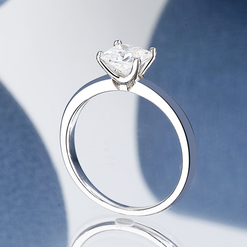 Square Cut Moissanite Engagement Ring With 925 Silver