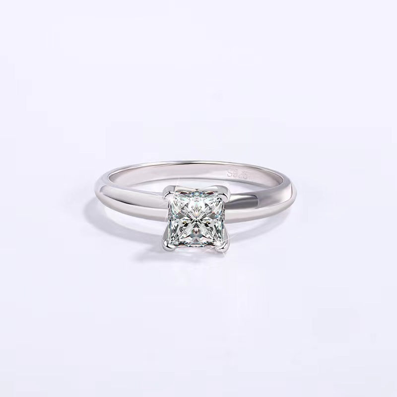 Square Cut Moissanite Engagement Ring With 925 Silver