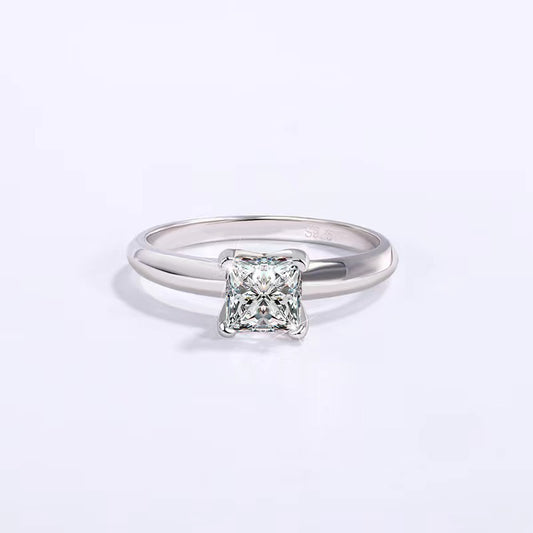 Square Cut Moissanite Engagement Ring With 925 Silver